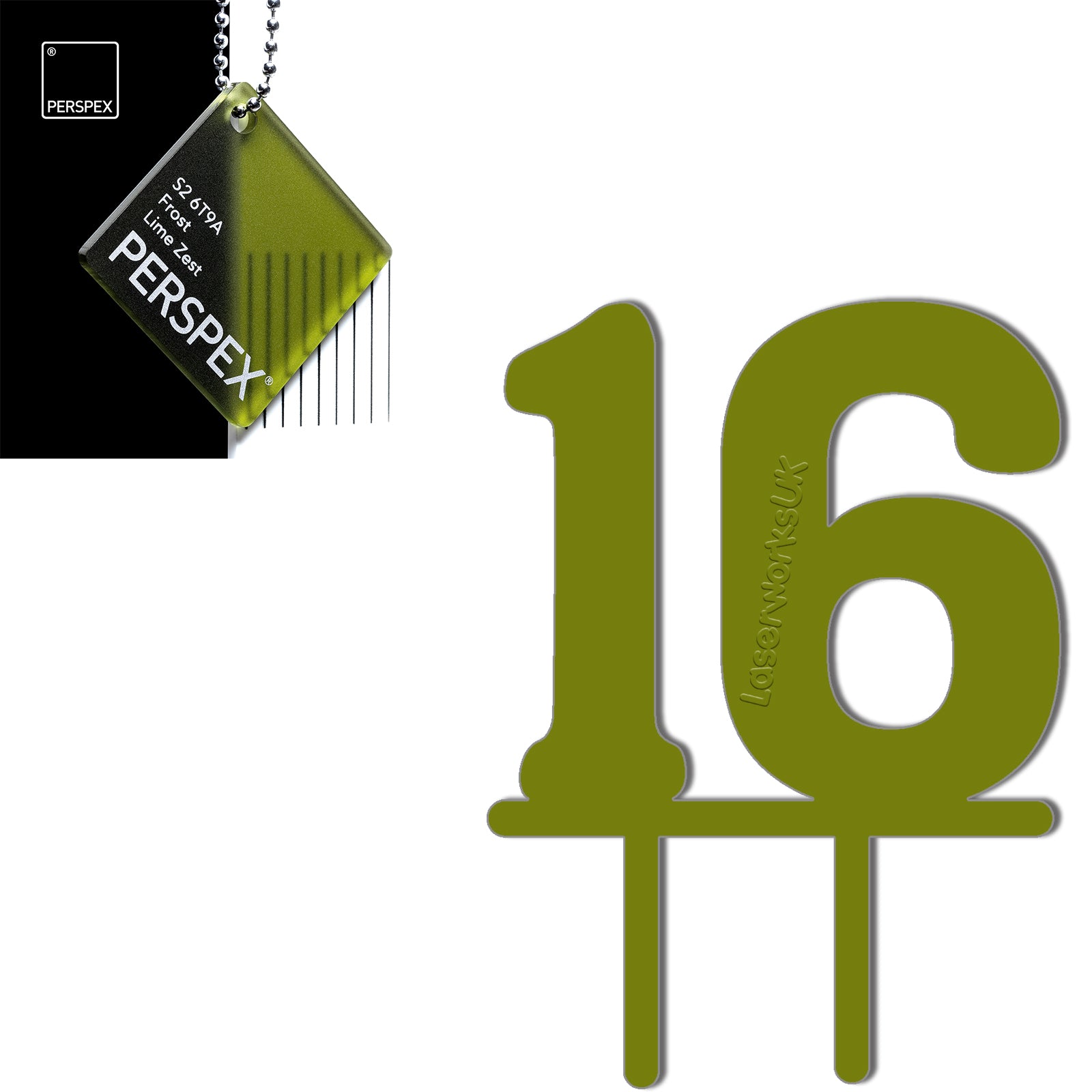 Acrylic Number Sixteen Cake Topper - Laserworksuk