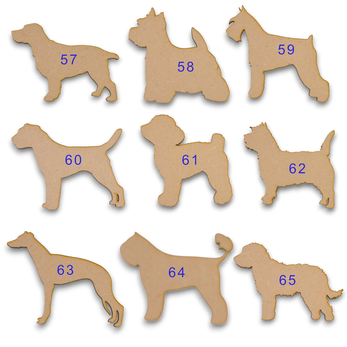 Wooden MDF Dog Craft Shapes - 60+ Breeds Available - Laserworksuk