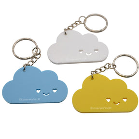 Custom Kawaii Happy Cloud Acrylic Keyring – 40+ Colours Available - Laserworksuk