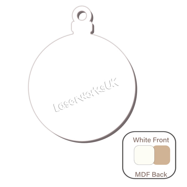 White Wooden Christmas Baubles - White Faced MDF - LaserworksUK