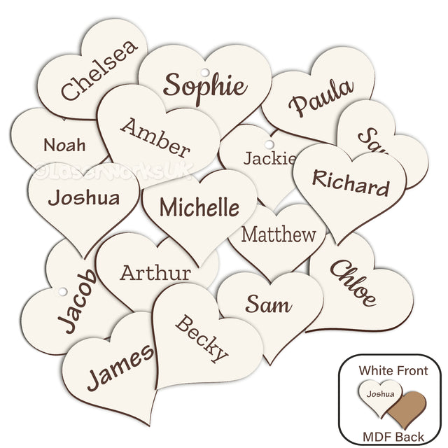 Engraved Wooden White MDF Hearts - Laserworksuk