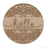Wooden Hello Floral Sign - 3mm MDF Ready To Paint - LaserworksUK