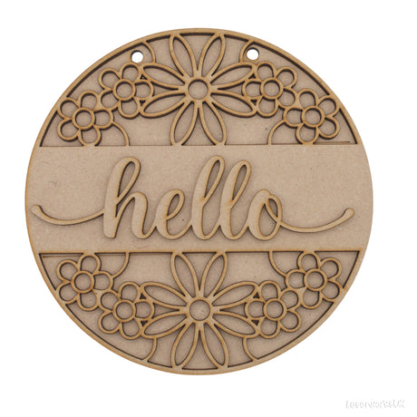 Wooden Hello Floral Sign - 3mm MDF Ready To Paint - LaserworksUK