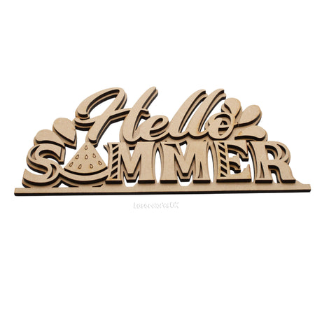 Wooden Hello Summer Sign - Ready To Paint - LaserworksUK