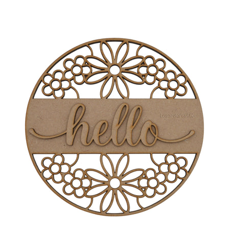 Wooden Hello Floral Sign - 3mm MDF Ready To Paint - LaserworksUK