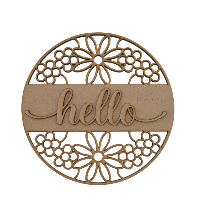Wooden Hello Floral Sign - 3mm MDF Ready To Paint - LaserworksUK