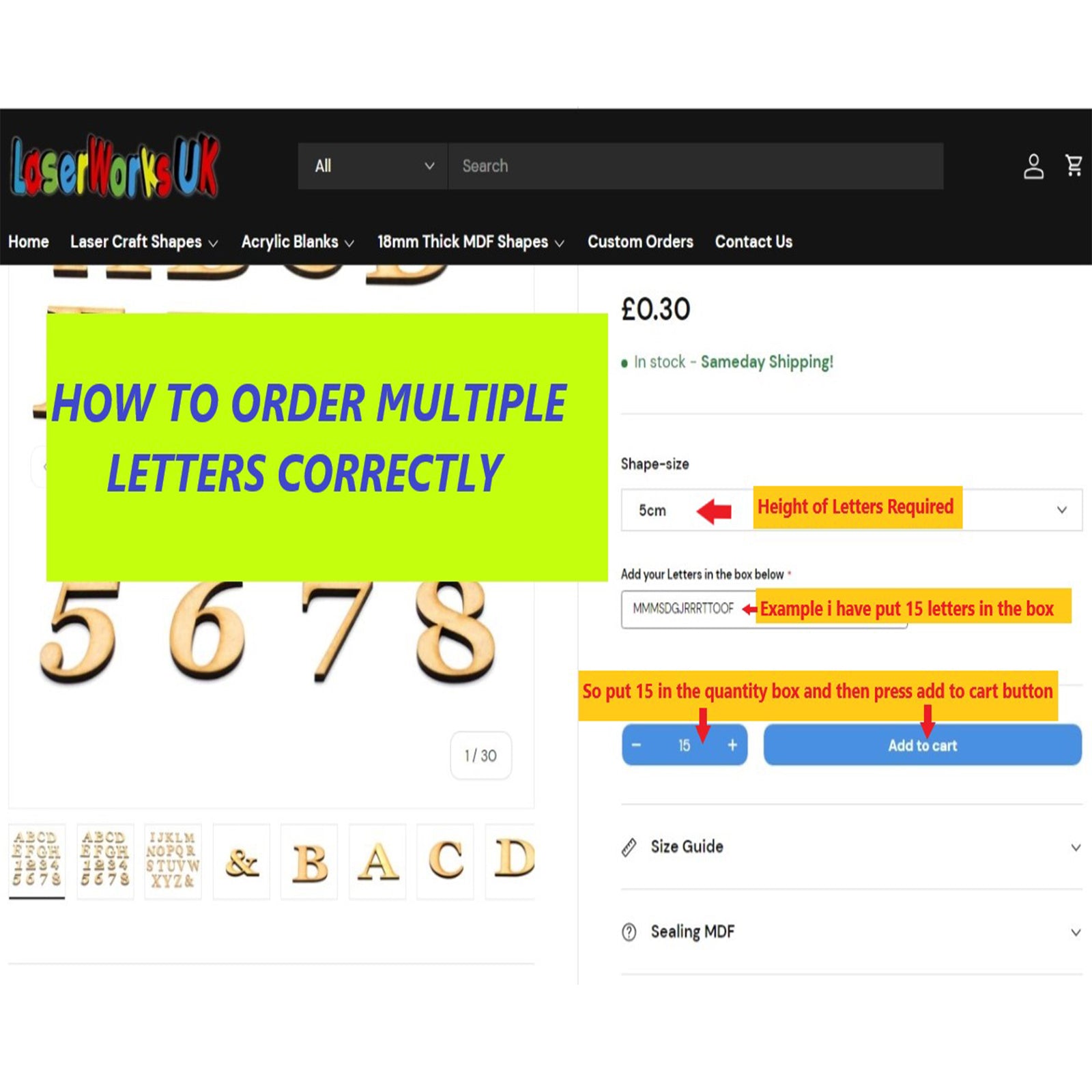 Wooden Alphabet Letter & Number 2cm - 40cm - F21 - LaserworksUK