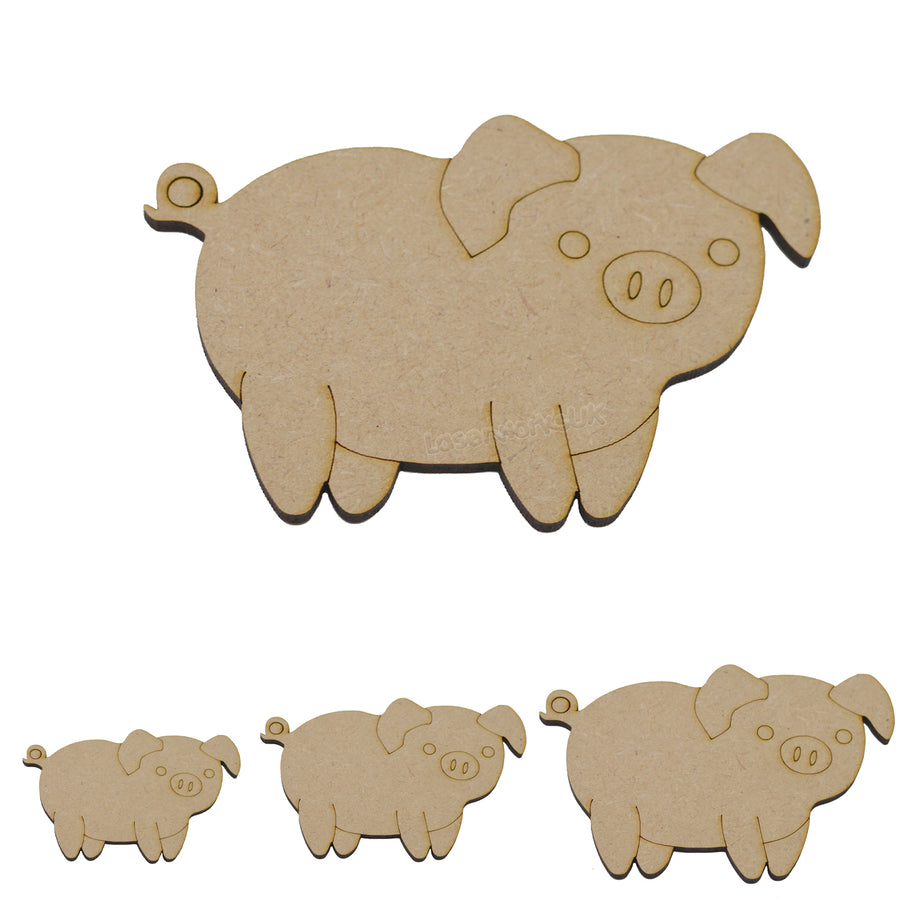 3mm MDF Wooden Pig Craft Shapes | Farm Animal Decor | LaserworksUK