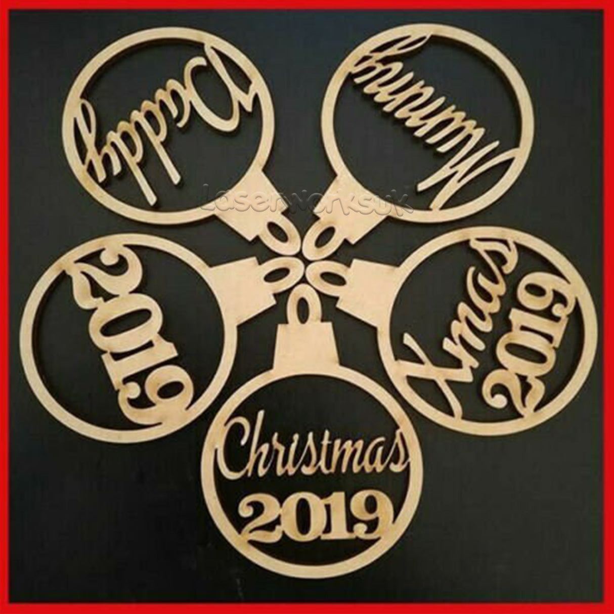 4 Personalised Named Baubles - Christmas Tree Decorations - LaserworksUK