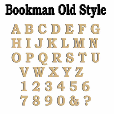 Bookman Old Style Alphabet Letter & Number 2cm - 40cm - LaserworksUK