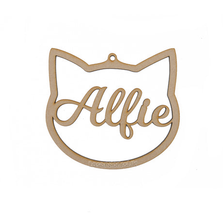 Cat Face Shaped Baubles - Personalised Names - LaserworksUK