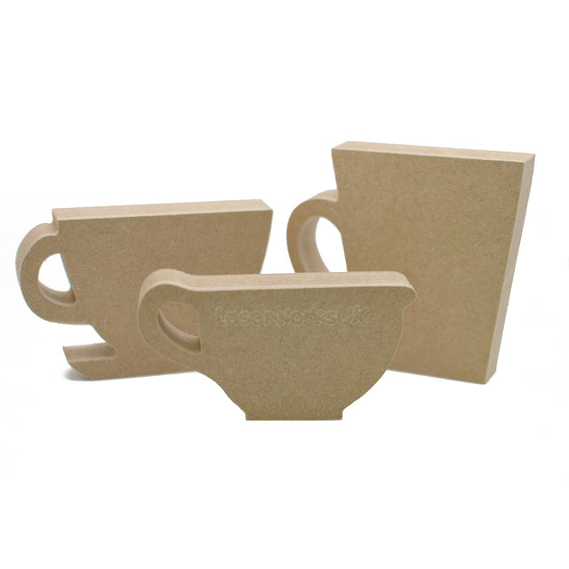 Freestanding Teapot Cup & Mugs - 18mm Thick Wooden Shapes - Laserworksuk