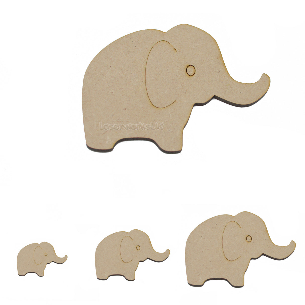 15x Wooden Craft Elephant Shapes - LaserworksUK