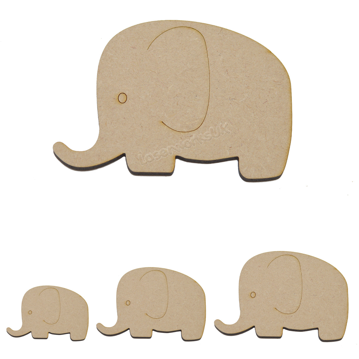 10x Wooden Elephant Craft Shapes - LaserworksUK