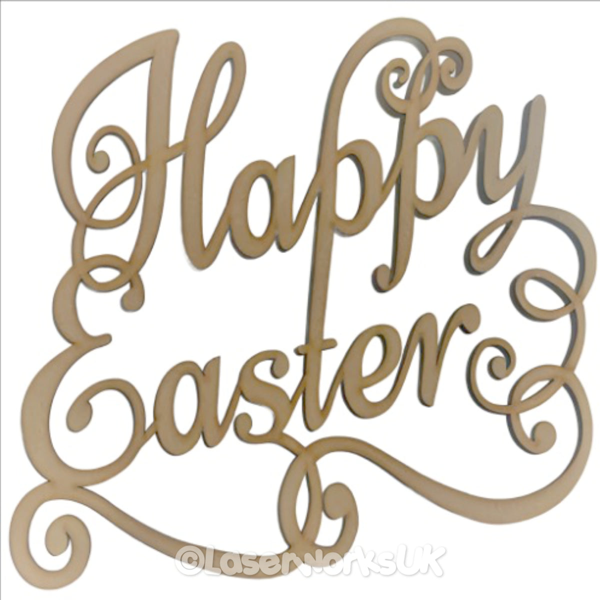 3mm MDF 'Happy Easter' Script Sign | LaserworksUK