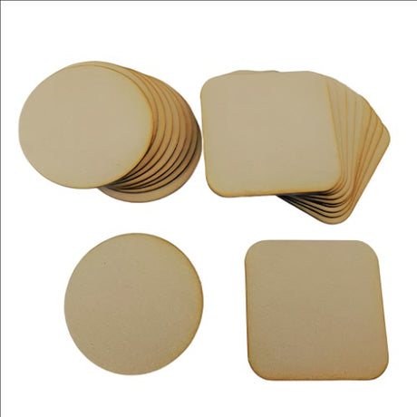 10x Wooden MDF Plain Round or Square Coasters - Laserworksuk
