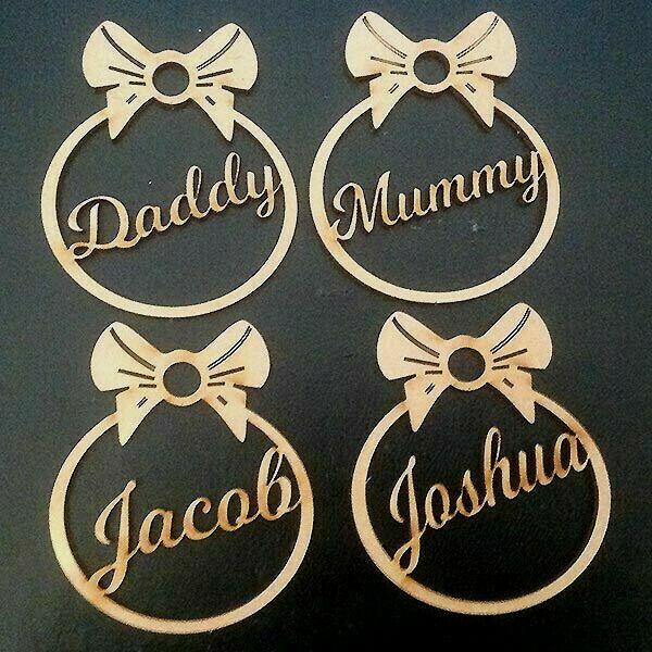4 x Personalised Christmas Tree Bow Style Decoration Baubles - LaserworksUK