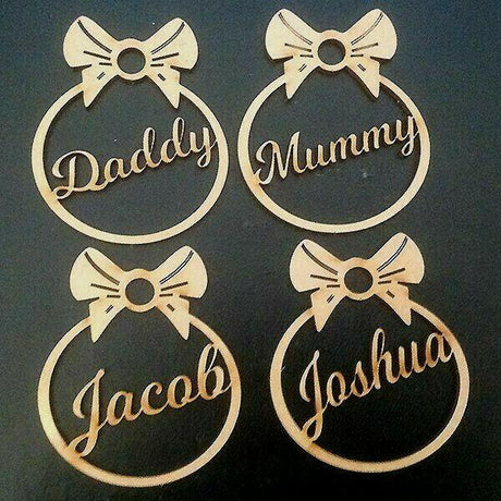 4 x Personalised Christmas Tree Bow Style Decoration Baubles - LaserworksUK