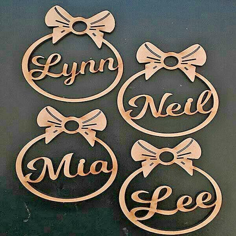 4 x Personalised Christmas Tree Bow Style Decoration Baubles - LaserworksUK