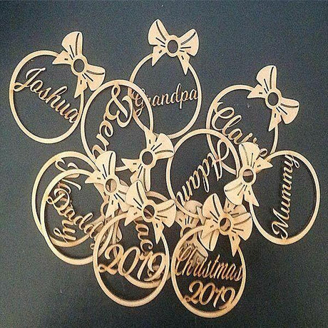 4 x Personalised Christmas Tree Bow Style Decoration Baubles - LaserworksUK