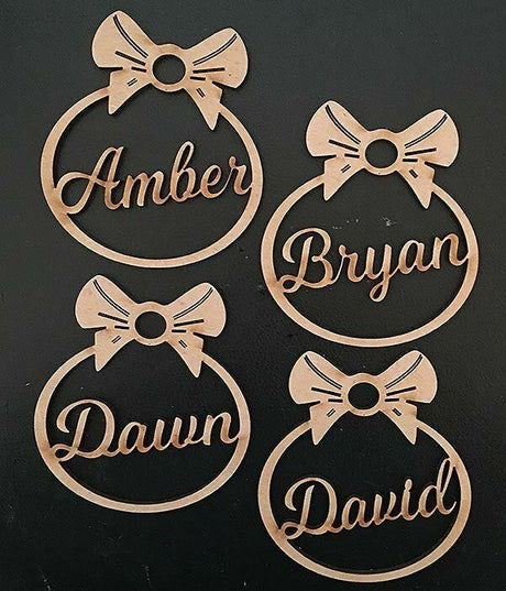 4 x Personalised Christmas Tree Bow Style Decoration Baubles - LaserworksUK