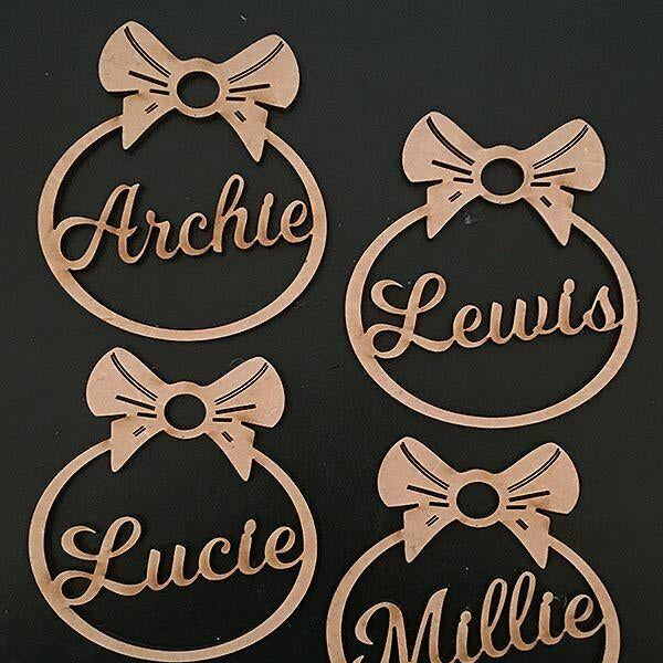 4 x Personalised Christmas Tree Bow Style Decoration Baubles - LaserworksUK