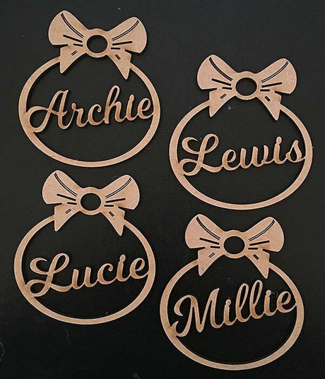 4 x Personalised Christmas Tree Bow Style Decoration Baubles - LaserworksUK