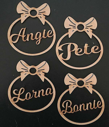 4 x Personalised Christmas Tree Bow Style Decoration Baubles - LaserworksUK