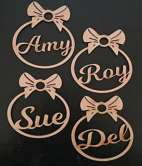 4 x Personalised Christmas Tree Bow Style Decoration Baubles - LaserworksUK