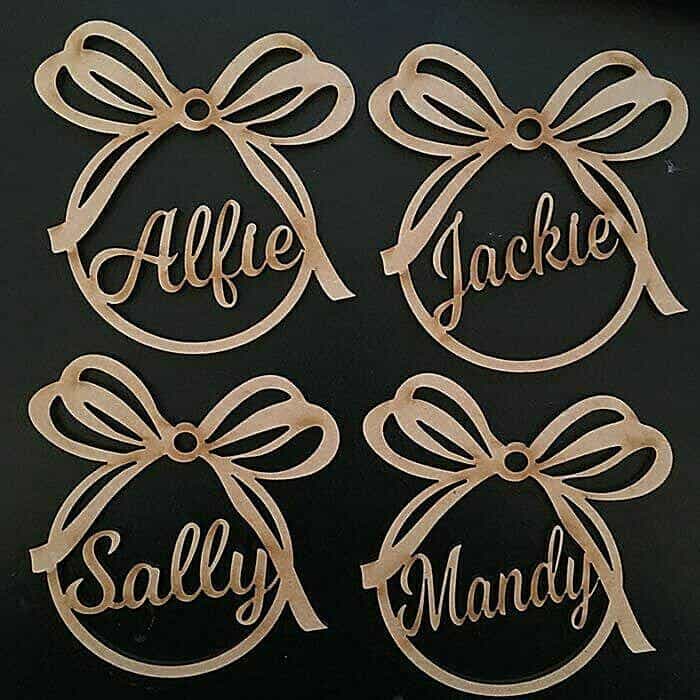 Christmas Tree Baubles Personalised Decorations Wooden Presen gift tags Xmas - LaserworksUK