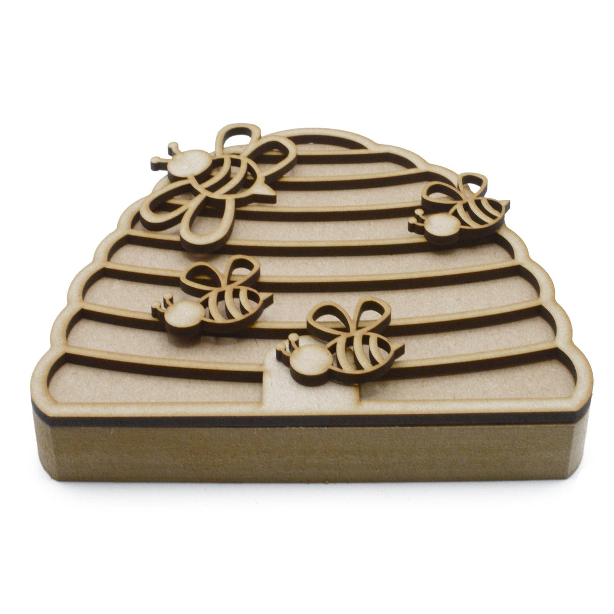 Laserworksuk Wooden Craft Shapes Freestanding 3D Bee Hive & Bees - Nursery Decoration