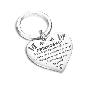 Friendship Heart Keyring - Stainless Steel Keychain - LaserworksUK