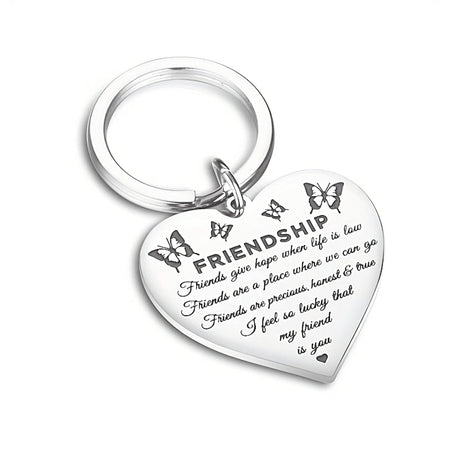 Friendship Heart Keyring - Stainless Steel Keychain - Laserworksuk