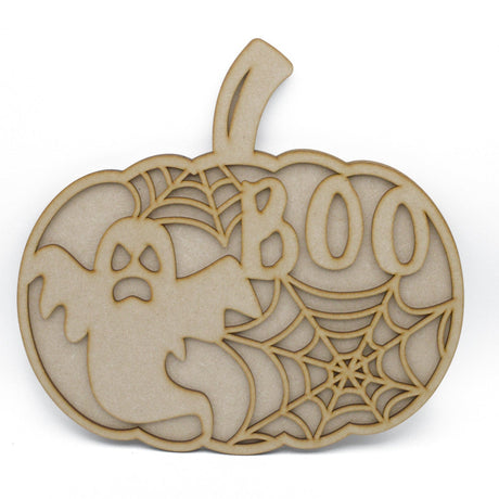 Halloween Pumpkin Ghost & Spiders 3D Layered Sign - Laserworksuk