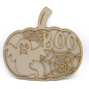 Halloween Pumpkin Ghost & Spiders 3D Layered Sign - LaserworksUK