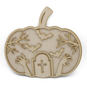 Halloween Pumpkin Tombstone and Bats 3D Layered Sign - LaserworksUK