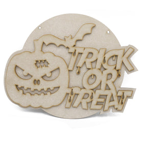 Halloween Trick or Treat - Wooden 2 Layered Door Hanger - LaserworksUK