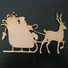 Laser Cut MDF Christmas Santa, Sledge &amp; Reindeer - Xmas Craft Decoration Plaque - LaserworksUK