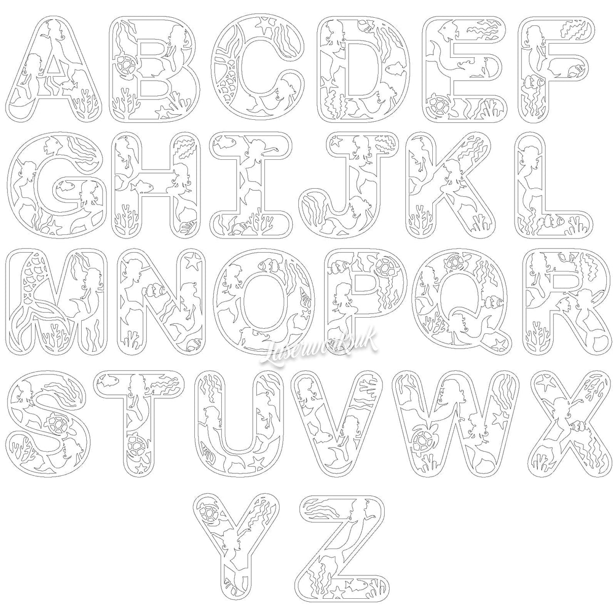 Mermaid Theme Layered Letters - Full Alphabet Set Available - Laserworksuk