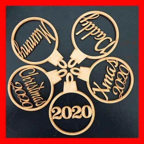 4x Personalised Named Christmas Tree MDF Baubles - LaserworksUK