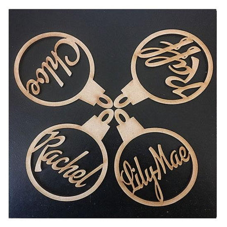 4x Personalised Named Christmas Tree MDF Baubles - LaserworksUK