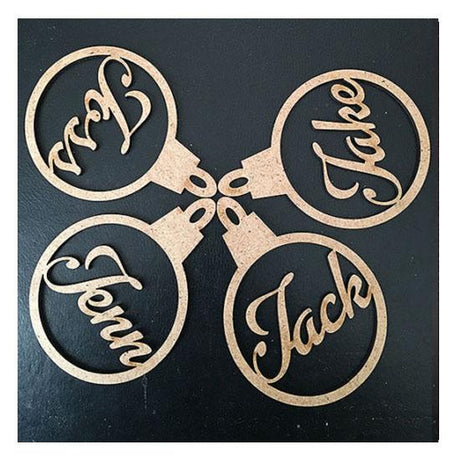 4x Personalised Named Christmas Tree MDF Baubles - LaserworksUK