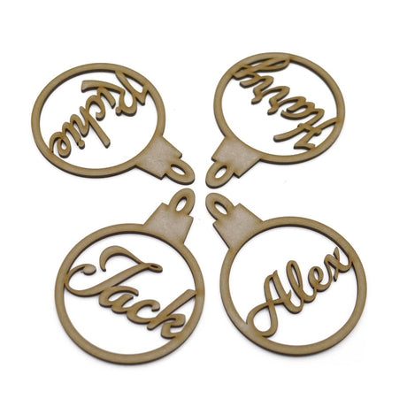 4x Personalised Named Christmas Tree MDF Baubles - LaserworksUK