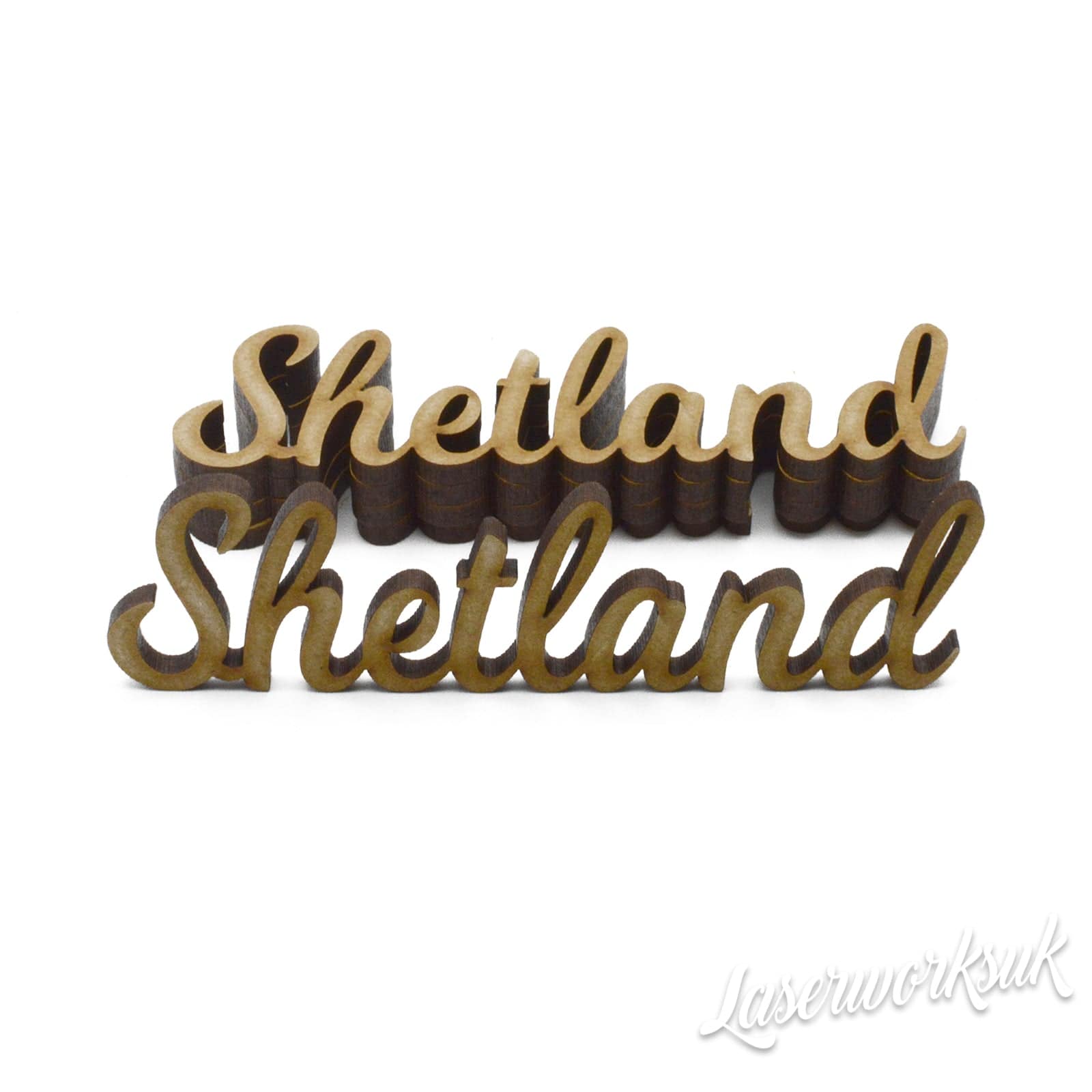 Shetland Script Words - Highland Name - Wooden Words - LaserworksUK