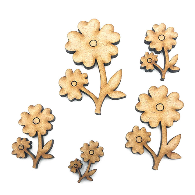 Wooden Craft Flowers on Stems - Perfect For Crafts - Laserworksuk