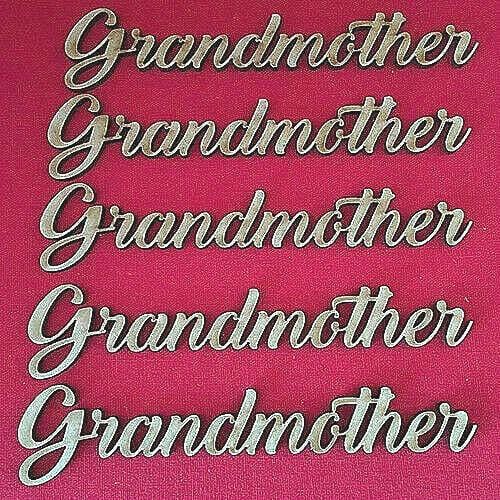 Wooden MDF GrandMother Word Script Cut Out For Family Tree Crafts - Pack of 5 - LaserworksUK