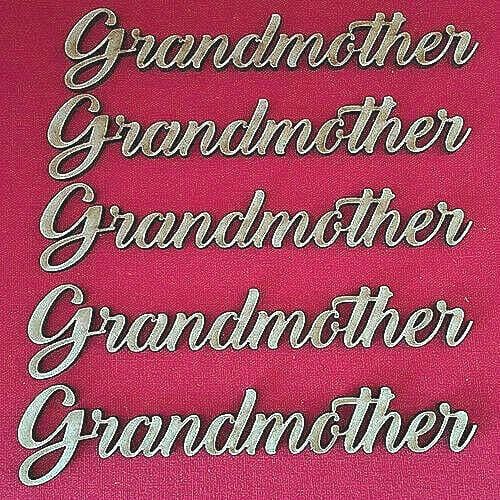 Wooden MDF GrandMother Word Script Cut Out For Family Tree Crafts - Pack of 5 - Laserworksuk