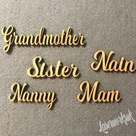 Wooden Script Words - Craft Names - Mum, Mummy, Mother, Mam, Mother - Laserworksuk