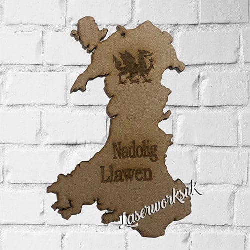 Wooden Welsh Maps - Nadolig Llawen - Laserworksuk