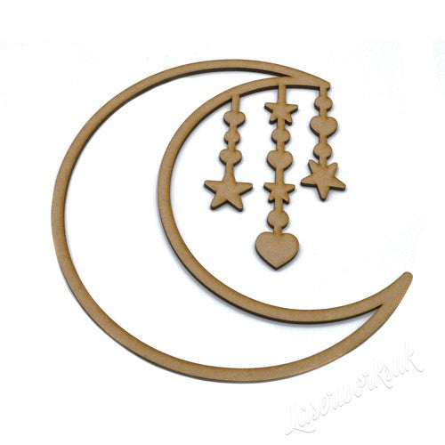 Crescent Moon Shape With Hanging Stars - LaserworksUK